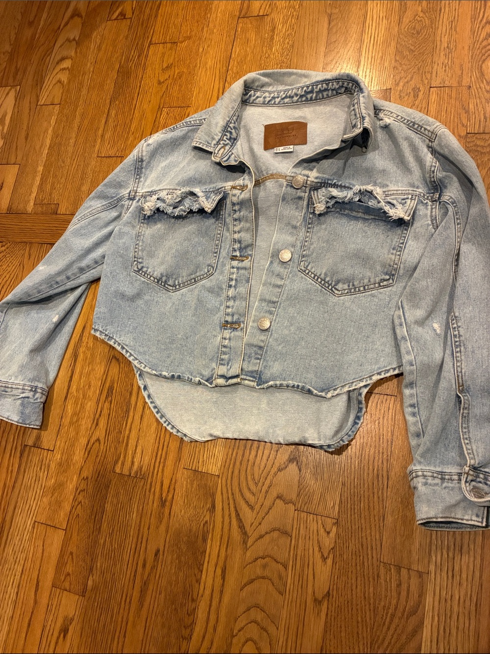 Cropped Light Wash Denim Jacket - Casual Women's Coat
